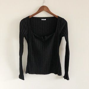 Reformation Knit Long Sleeve Top M Black
